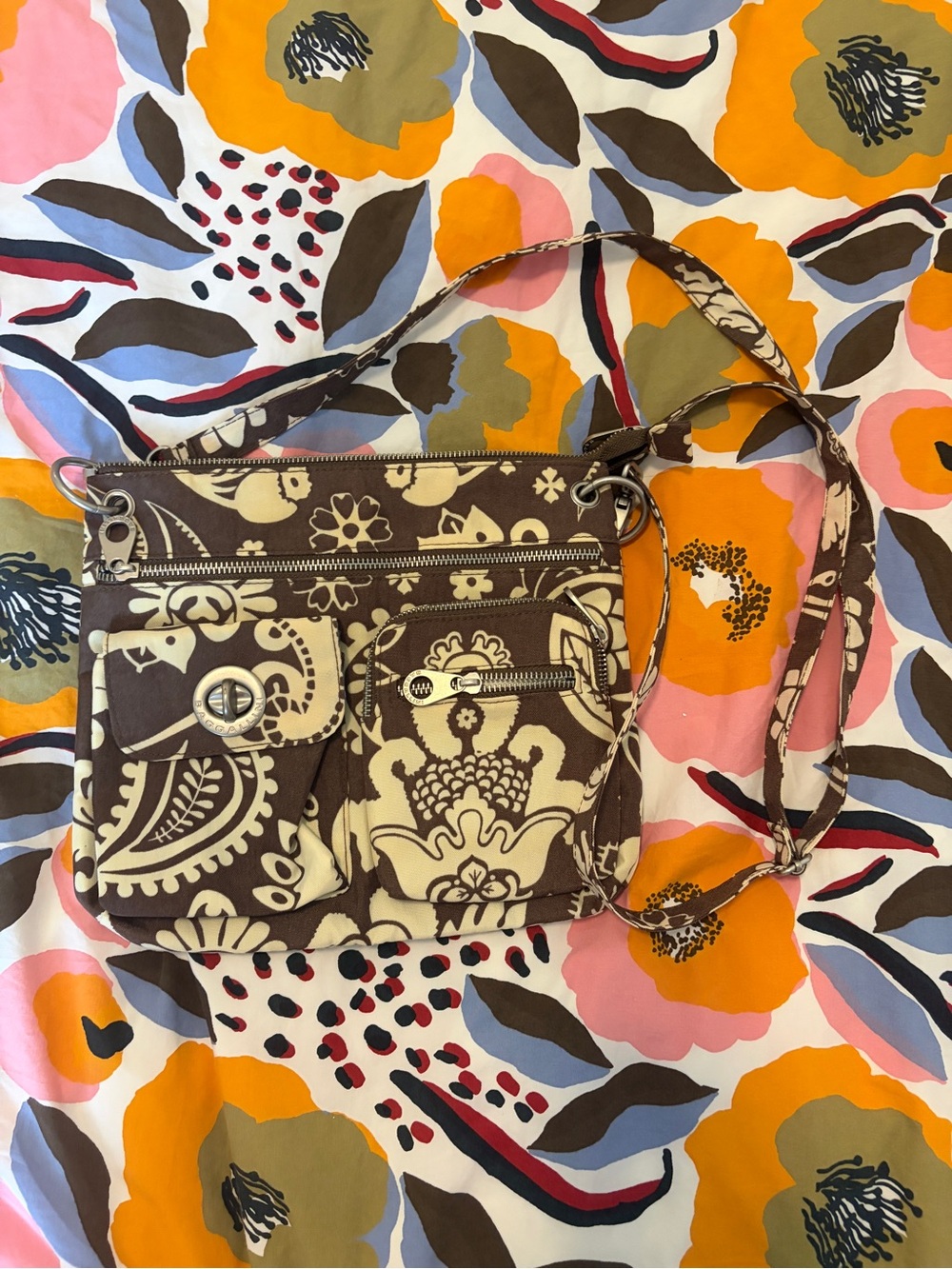 Baggallini Brown and Cream Floral Crossbody Bag - Women